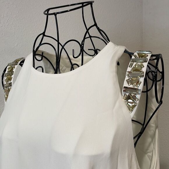 BCBGMAXAZRIA WHITE SELINA LAYERED A-LINE DRESS SIZE M - Picture 6 of 11